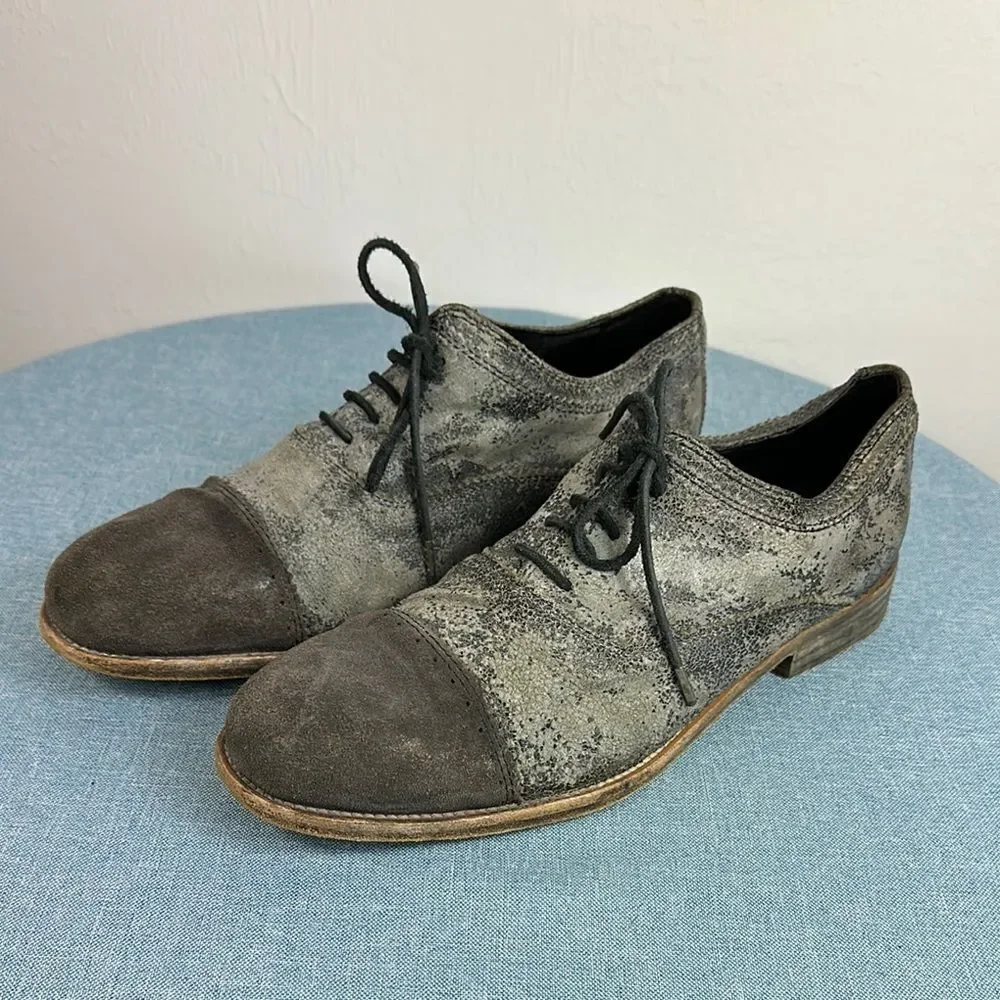All Saints Spitalfields Men’s Silver Metallic Gray Suede Oxford Shoes Size 45/12